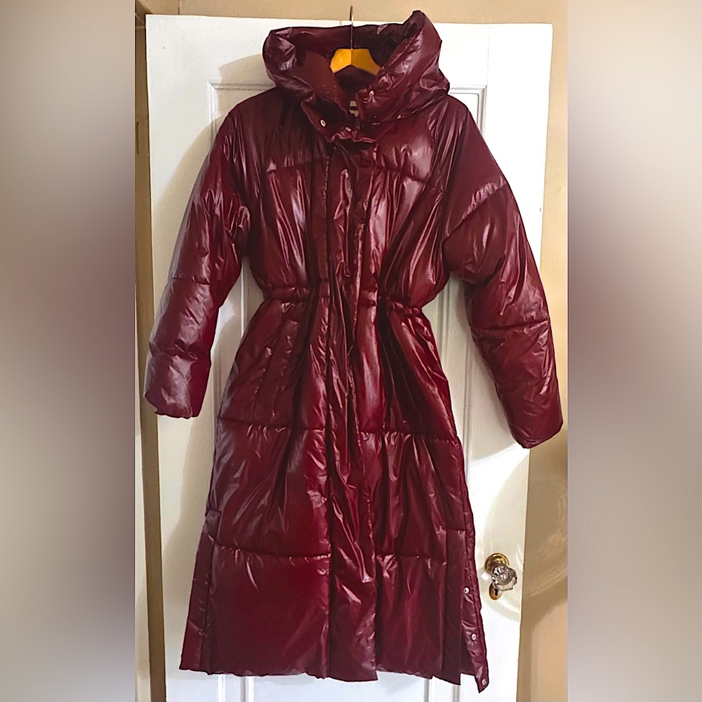 a new day Deep Red Hooded Puffer Jacket